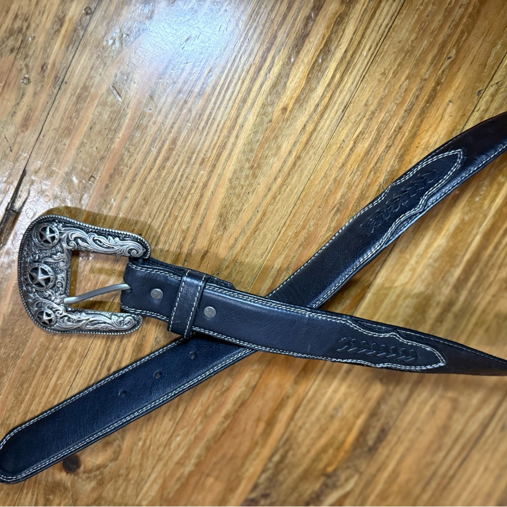 Arita Black Leather Belt with Silver Buckle